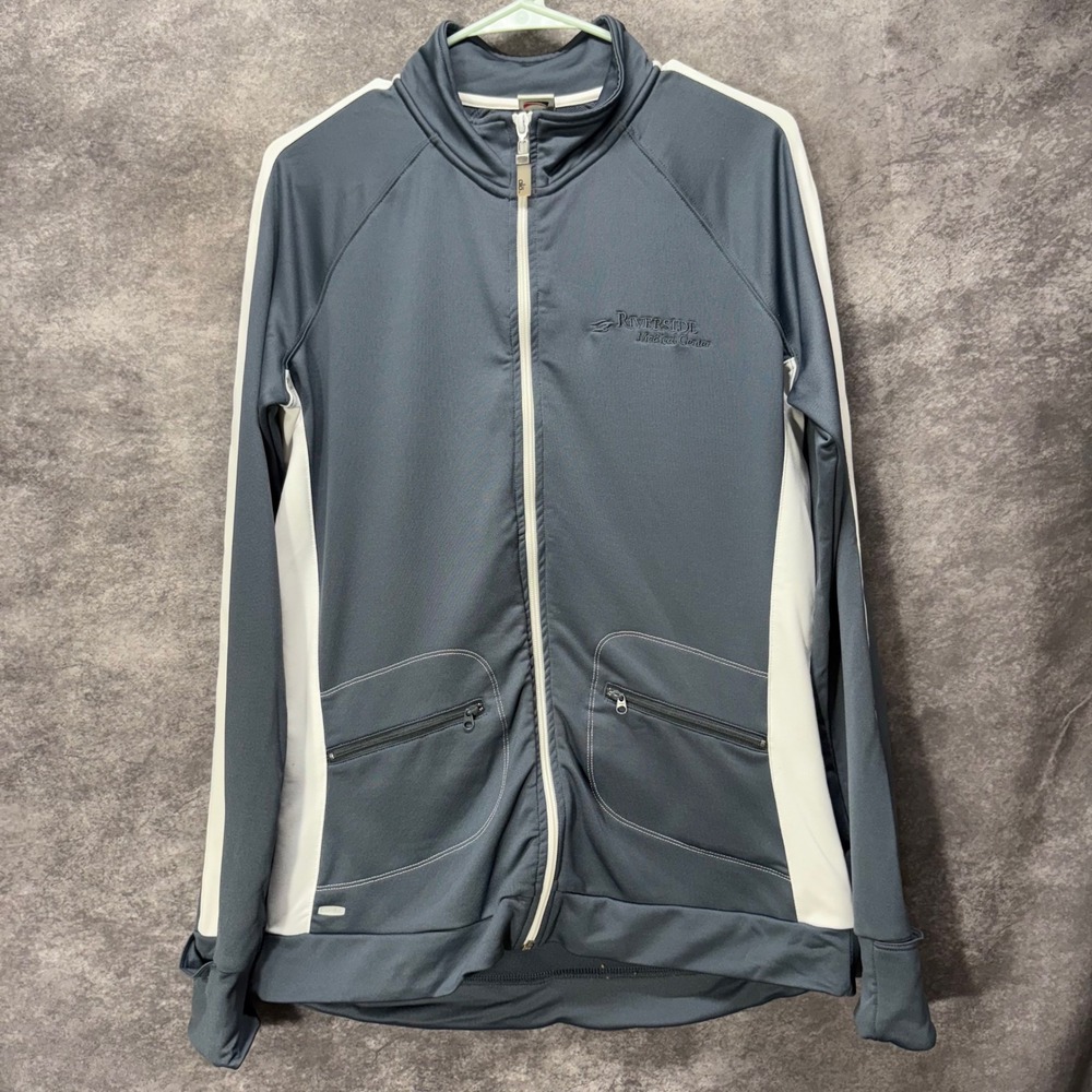Alo Yoga Coolfit Track Jacket Womens XL Gray White Full Zip Athletic Sporty
